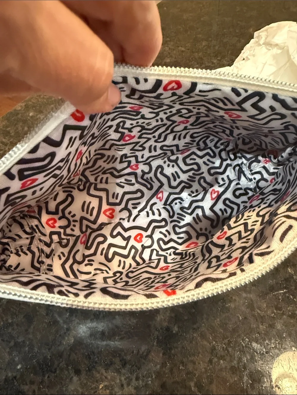 Clarisonic White Cosmetic Pouch with Red Heart Keith Haring Design